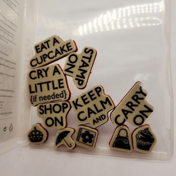 Stampin Up Carry On Cling Stamp Set Unmounted Keep Calm Cupcake Phrases Hostess - Picture 3 of 4